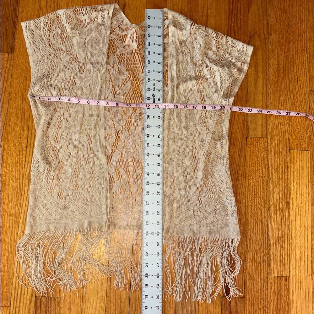 Vintage Cream Beige Lace Fringe Kimono Cardigan - Picture 3 of 5